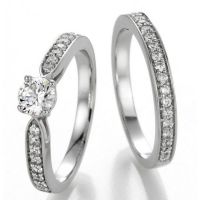 Duo Alliance et Solitaire Or Blanc 9 carats et Diamants (0.48+0.18 CTS)