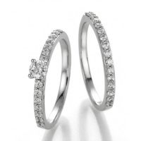 Duo Alliance et Solitaire Or Blanc 9 carats et Diamants (0.36+0.2 CTS)