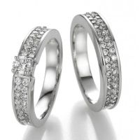 Duo Alliance et Solitaire Or Blanc 9 carats et Diamants (0.63+0.42 CTS)
