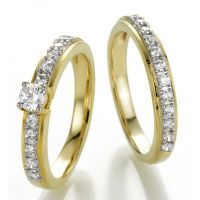 Duo Alliance et Solitaire Or Jaune 9 carats et Diamants (0.37+0.15 CTS)