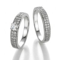 Duo Alliance et Solitaire Or Blanc 9 carats et Diamants (0.32+0.20 CTS)