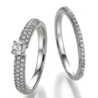 Duo Alliance et Solitaire Or Blanc 9 carats et Diamants (0.43+0.09 CTS)