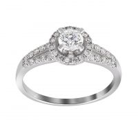 Solitaire accompagné corolle Or Blanc 18 carats et Diamants