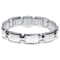 BRACELET ROCHET FUJI ACIER ET CERAMIQUE BLANCHE BOUCLE DEPLOYANTE 12 MM B422082