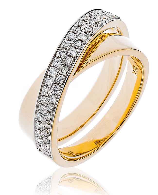 Bague En Or Jaune 18 Carats Avec Diamants 0.30 Cts - Taille 54.5 - Style Art Déco - Neuf Avec étiquettes