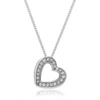 Pendentif Coeur Penché Or gris 18 carats Diamants 0.20 cts