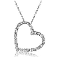 Pendentif Coeur Penché Or gris 18 carats Diamants 0.25 cts