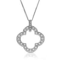 Pendentif Trefle Or gris 18 carats Diamants 0.30 cts