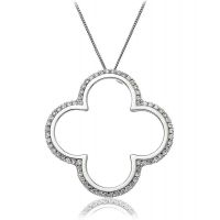 Pendentif Large Trefle Or gris 18 carats Diamants 0.50 cts