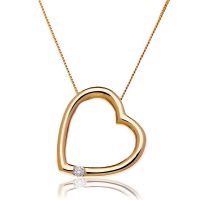 Pendentif Coeur Penché Or jaune 9 carats Diamants 0.05 cts