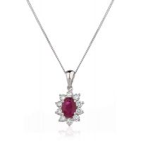 Pendentif Or gris 18 caratsRubis Entourage Diamants 0.88 cts