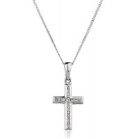 Croix Rail Or gris 9 carats Diamants 0.11 cts