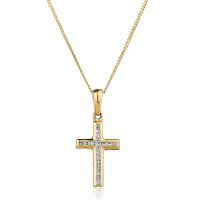 Croix Or jaune 9 carats Diamants 0.11 cts