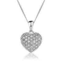 Pendentif Coeur Pavé Or gris 18 carats Diamants 0.20 cts