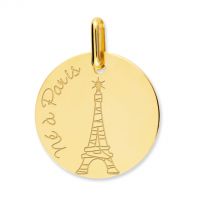 MEDAILLE NE A PARIS 17MM OR 18 CARATS