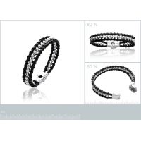 Bracelet Boule Acier / Cuir / Coton