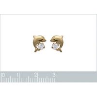 Boucles d'oreilles Boutons Dauphins CRISTAL Plaqué Or