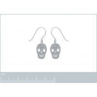 Boucles d'oreilles Pendante Tete De Mort Argent 925/1000 Rhodié